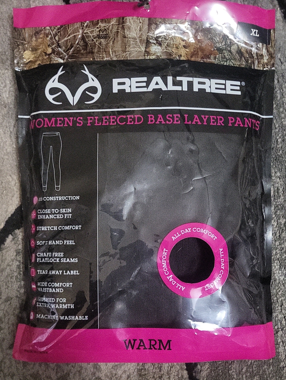 Realtree Women's Soft Fleece-Lined Base Layer Pants - Black